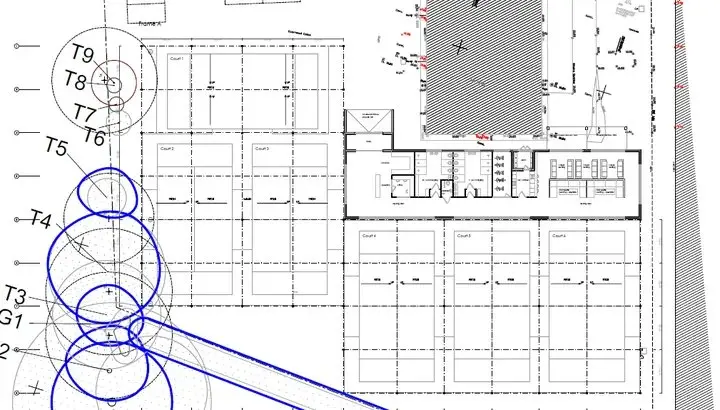 Ground floor plan of six padel courts and the clubhouse at Old Blues RFC