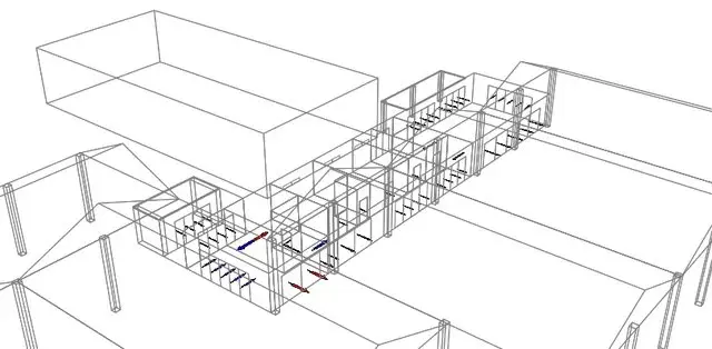 Cutaway TM52 model of the padel clubhouse rooms used in the overheating assessment